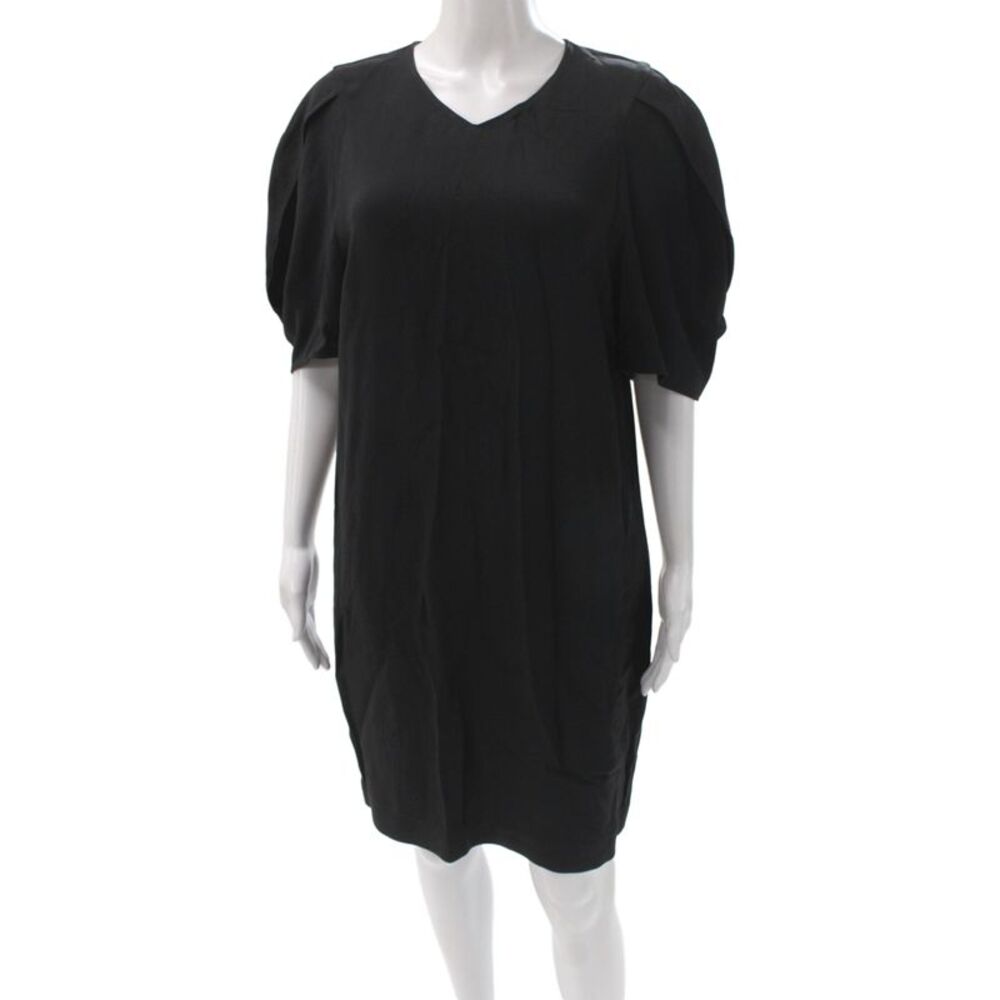 Stella McCartney Women Black V-Neck Shift Dress Knee-Length Half-Sleeve Size 46